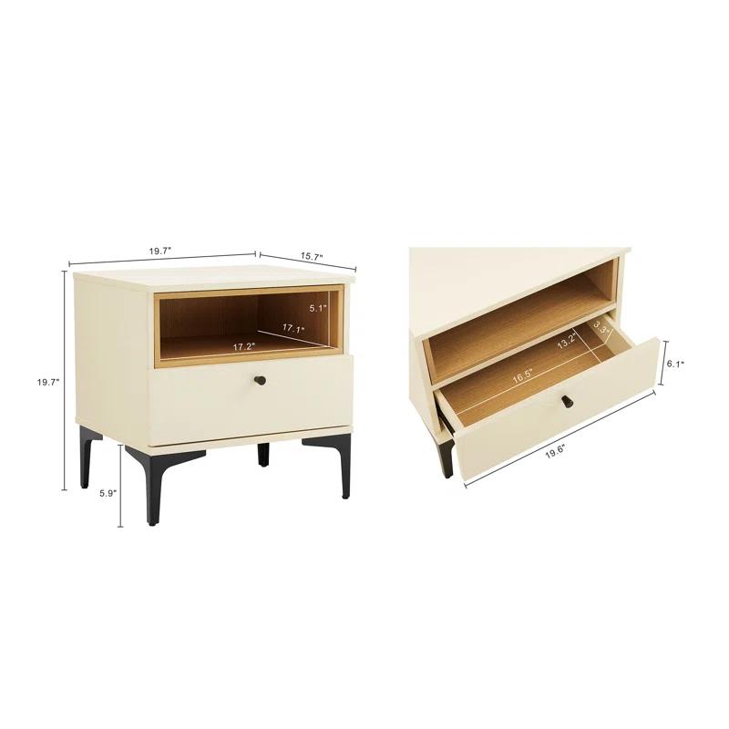 Ivy Bronx Modern Decatur Nightstand with 1 Full Extension Drawer and Metal Legs