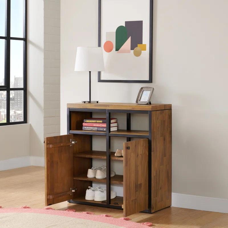 Alaterre Lloyd 31" Wide Rustic Industrial Metal Frame Shoe Storage Cabinet