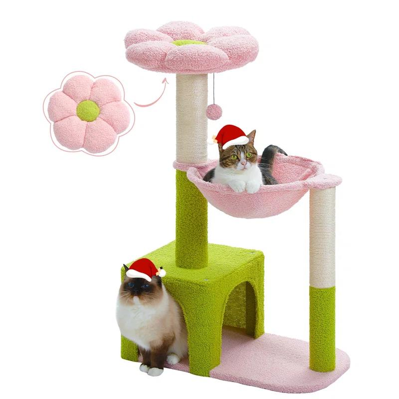 Tucker Murphy Pet™ Flower Cat Tree With Large Metal Frame Hammock, 35" Cute Cat Tower With Sisal Scratching Posts For Small Indoor Cats, Cat Condo With Pink Top Perch For Kittens, Pink