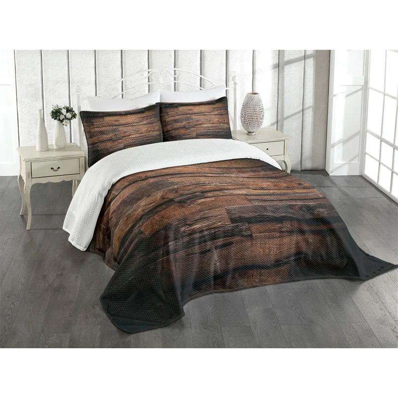 Ambesonne Ambesonne Chocolate Bedspread Set Rough Dark Timber Brown Dark Brown