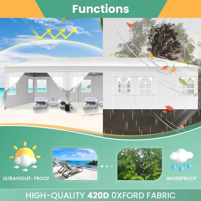 10'Wx30'D Pop Up Canopy, One Push Setup Glow Party Tent