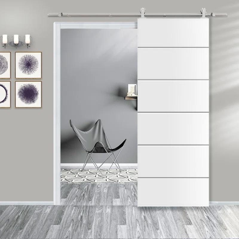 Calhome 80'' Hollow Paneled Primed with Installation Hardware Kit Barn Door