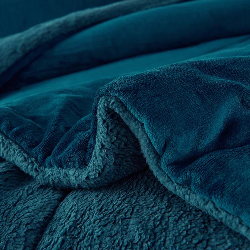 JML JML BorregoSolid1024 Microfiber Reversible 3 Piece Comforter Set, Sherpa Flannel Fleece Bed Blanket, King/Queen