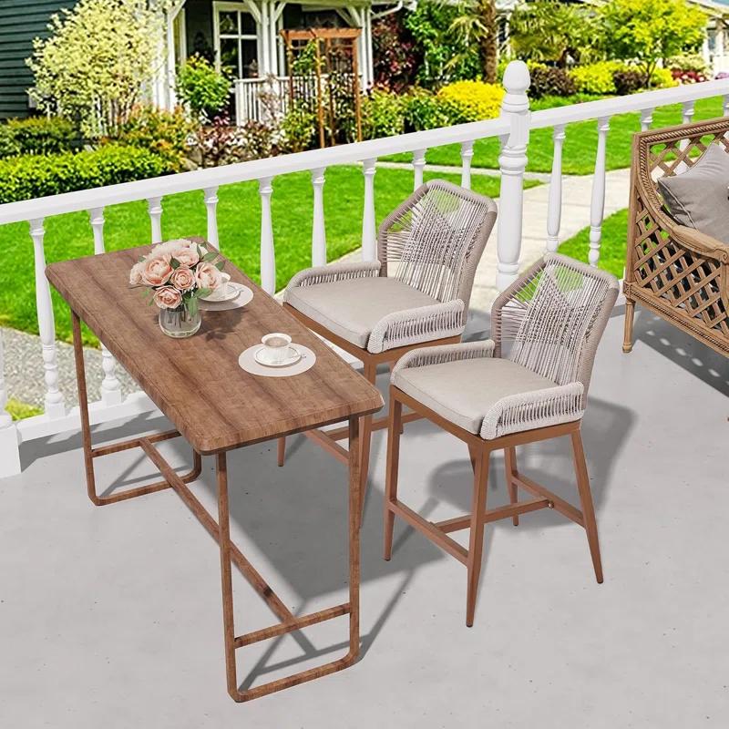 George Oliver 2 Pack Counter Height Bar Stools , Sponge Outdoor High Stool Set, Home Back Dining Chair With Backrest And Arm-Gray