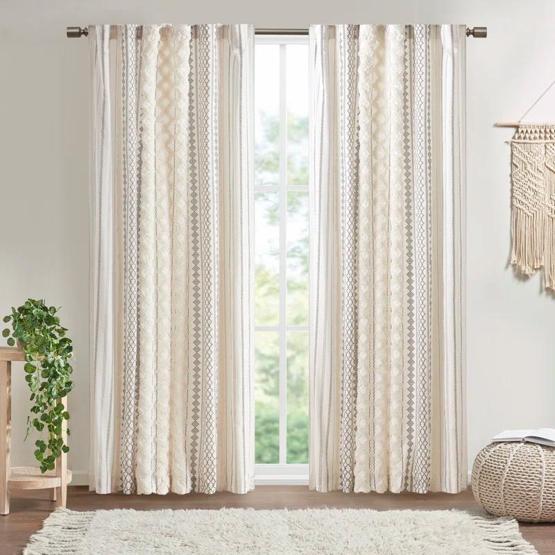 INK+IVY Imani Cotton Printed Boho Single Curtain Panel with Chenille Stripe and Lining & Reviews | Wayfair