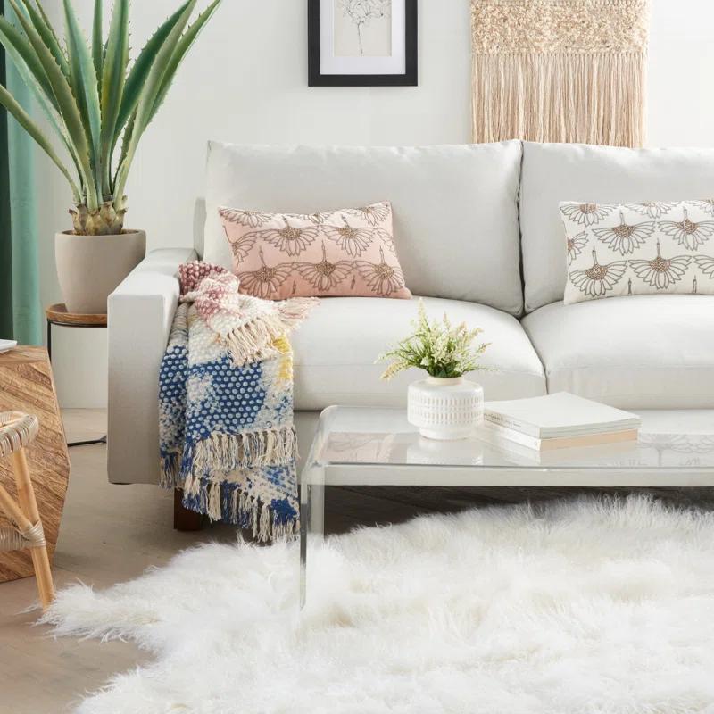 Mina Victory 12" X 20" Ivory Cotton Throw Pillow