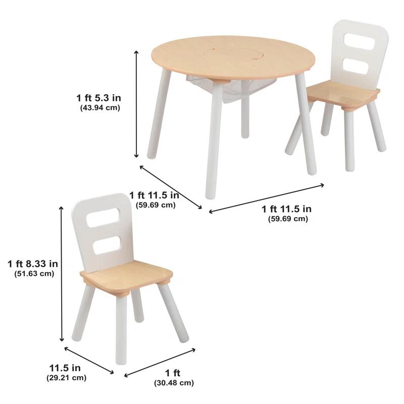 KidKraft Kids' Wooden Round Storage Table & 2 Chair Set - Natural & White