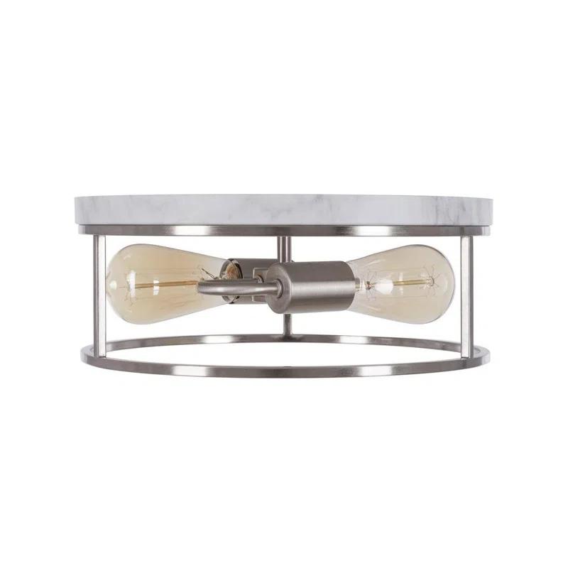 Marshel 13"W 2-Lightwith Black Marbled Base Flush Mount Light Fixture