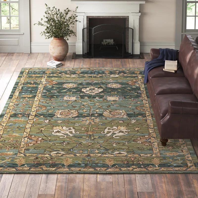 Corla Floral Handmade Tufted Wool Green/Tan/Blue Area Rug