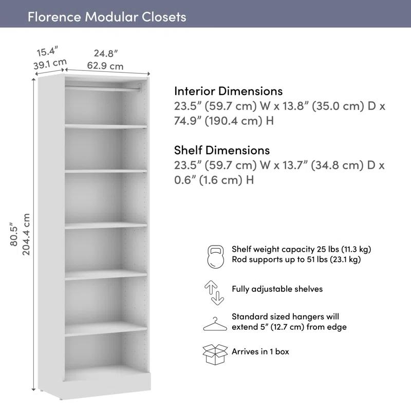 Bestar Florence 25W X 16D Modular Reach-In Or Walk-In Closet System Tower With Shelves