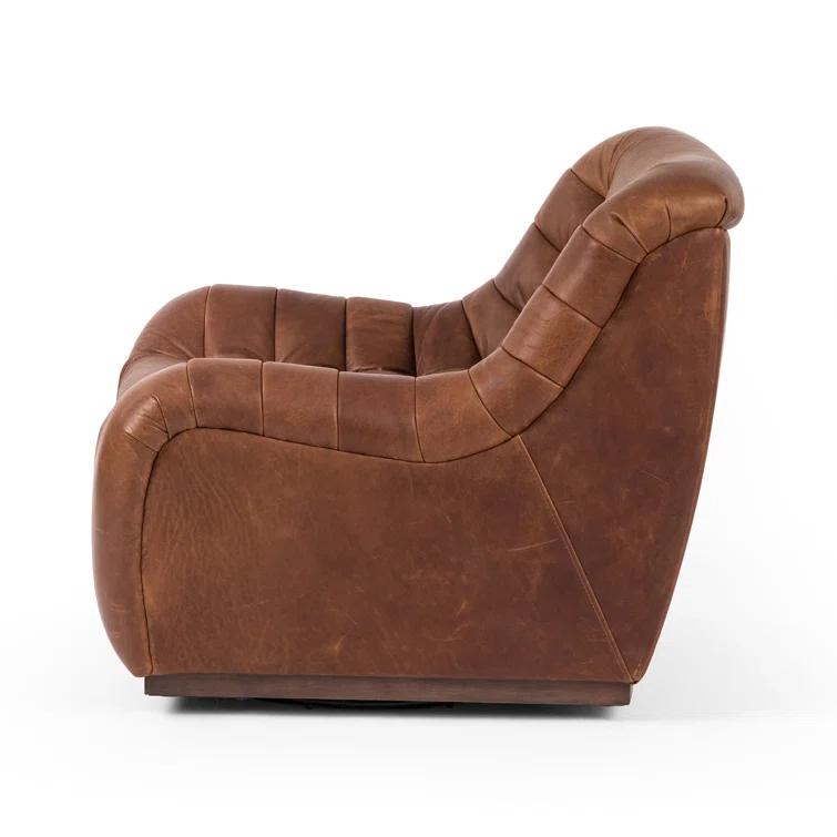 Heirloom Sienna Leather Swivel Lounge Chair with Tufted Back
