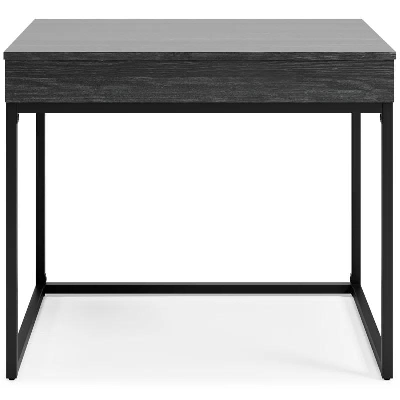 Benjara Yasmin Home Office Lift Top Desk, Dark Gray Wood, Black Metal, 36 Inch