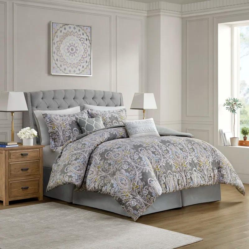 Harbor House Hallie Gray Traditional 6 Piece 100% Cotton Comforter Set