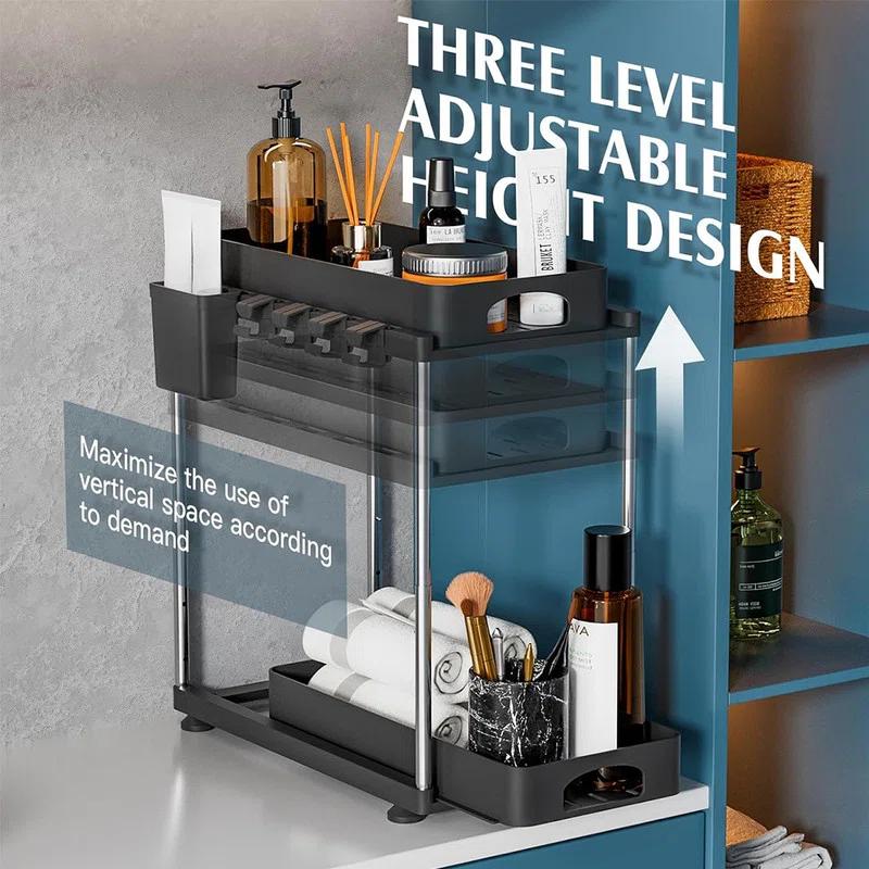 Anadea 2 Pack Under Sink Organizer, 2 Tier Under Sink Organizers And Storage For Kitchen Bathroom, Height Adjustable Cabinet Organizer With Two Slide-Out Drawers