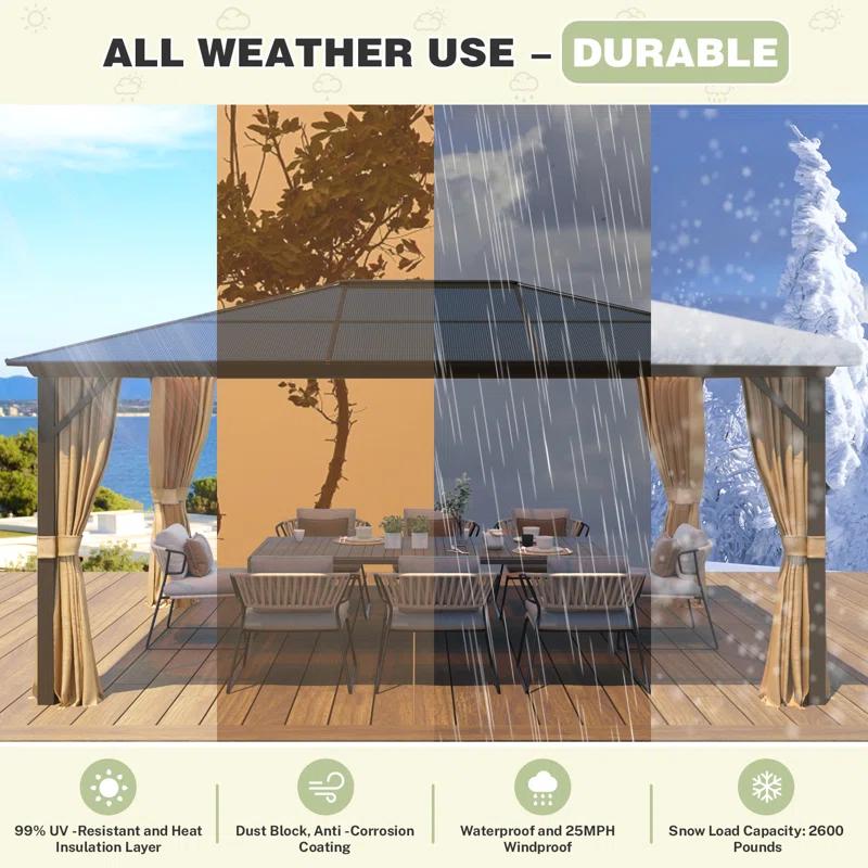 EROMMY 16 Ft. W x 12 Ft. D Aluminum Patio Gazebo