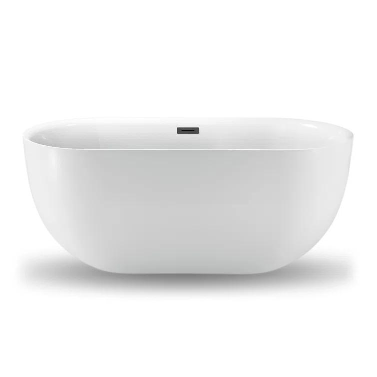 Streamline Bath 59" Streamline Freestanding Soaking Acrylic Bathtub With Drain and Bamboo Tray N1241BGM
