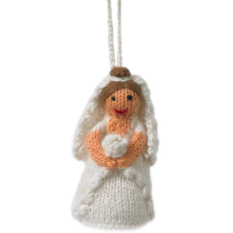 Arcadia Home Brunette Bride Ornament Hand Knit Wedding Ornament. Brown Haired Bride. Bridal Shower Gift. Bride Xmas Ornament. First Married Xmas Gift.