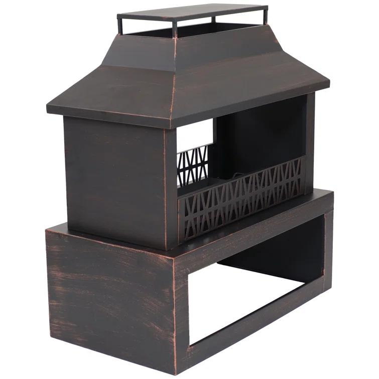 Lark Manor™ Courter 29" Rectangle Bronze Finish Steel Outdoor Fireplace with Log Storage