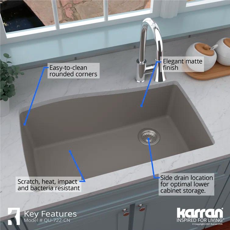 Karran Karran Quartz Composite 33-1/2'' X 21'' Single Bowl Undermount Kitchen Sink Kit QU-722-BR-PK1