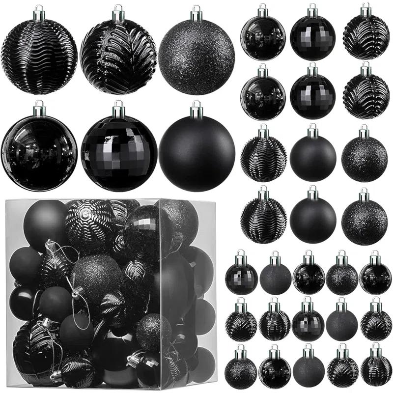 AMIBZ 36-Piece Shatterproof Black,Christmas Balls Set With Hanging Loops For Christmas Tree Decorations