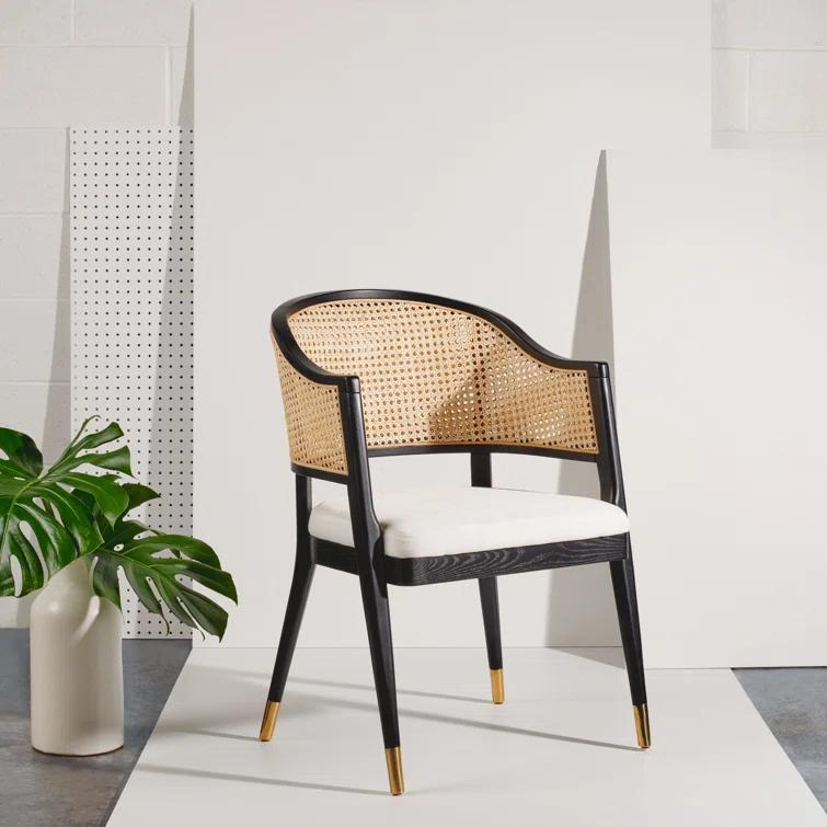 SAFAVIEH Couture Rogue Mid-Century Linen Solid Dining Chair, Black/Natural