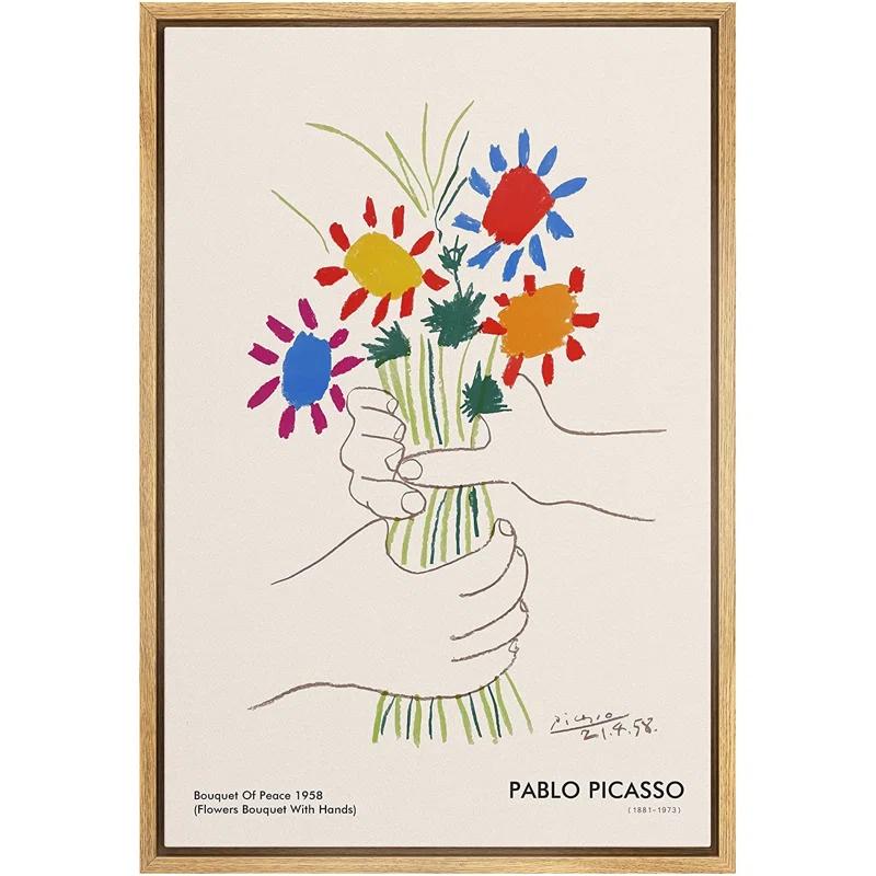 SIGNLEADER Bouquet of Peace (Flower Bouquet With Hands) Pablo Picasso Floral- Framed Canvas Print Wall Art Work
