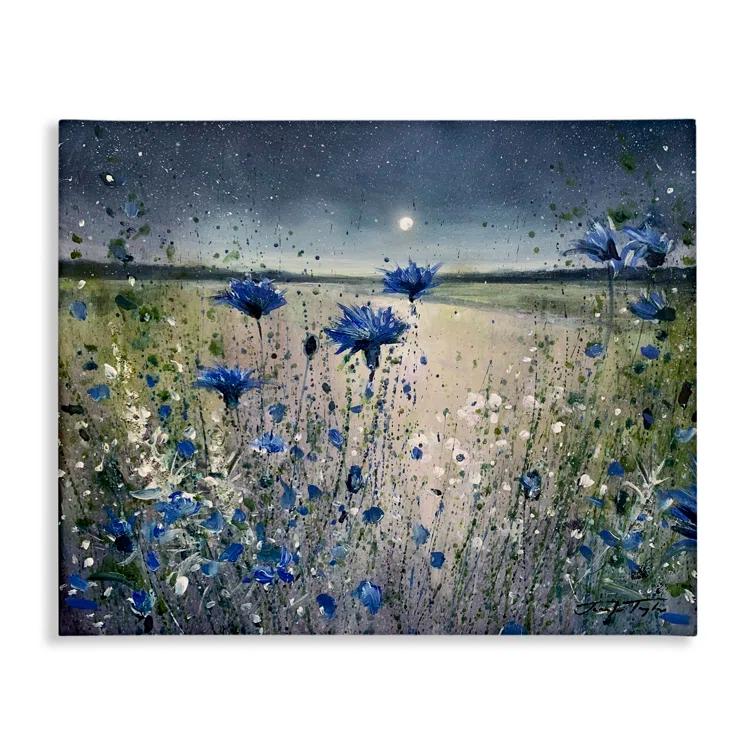 Stupell Industries Blooming Blue Flowers Night Moon Giclee Art By Jennifer Taylor Art