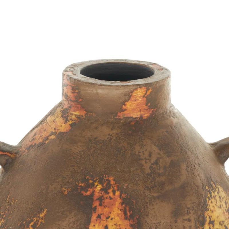 Birch Lane™ Anelis Ceramic Antique Style Distressed Decorative Brown Vase with Grooves and Handles | Birch Lane