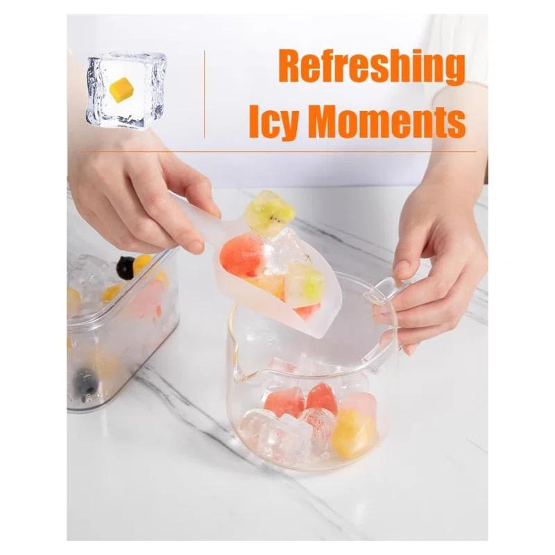 Latitude Run® Ice Cube Tray With Lid&Bin, Ice Cube Mold With 56 Cubes, Stackable Ice Trays For Freezer With Easy-Release Silicone Bottom, For Drinks, Wine, Coffee