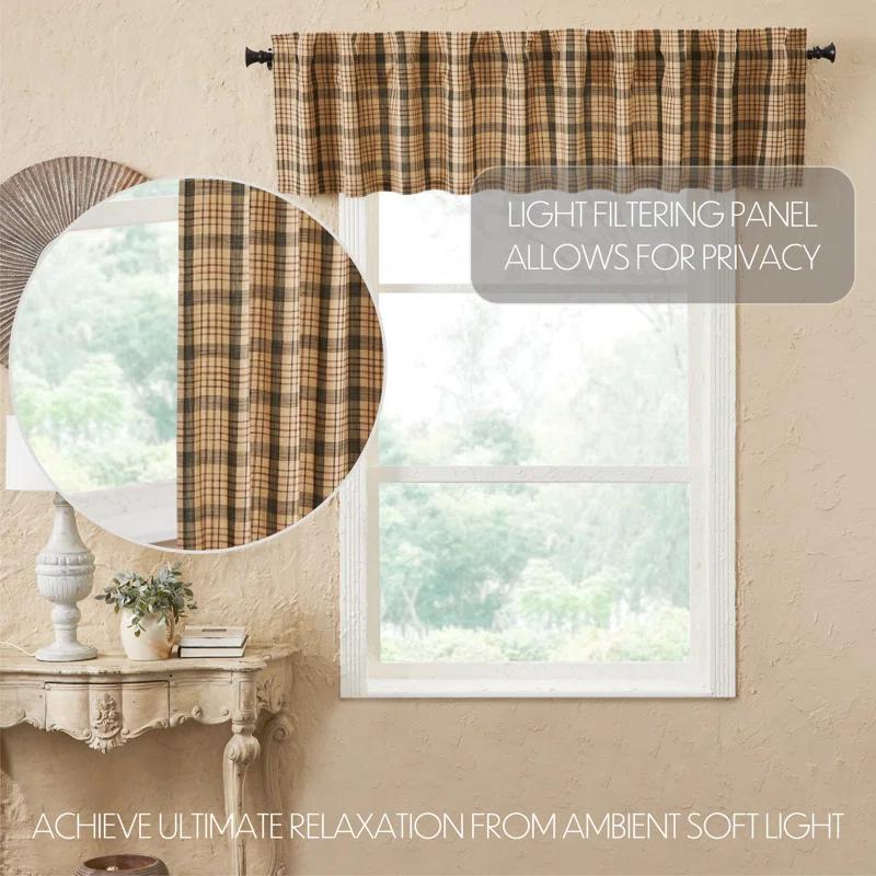 Rosalind Wheeler Holms Plaid Cotton Tailored Window Valance in Khaki/ Forest Green/ Russet