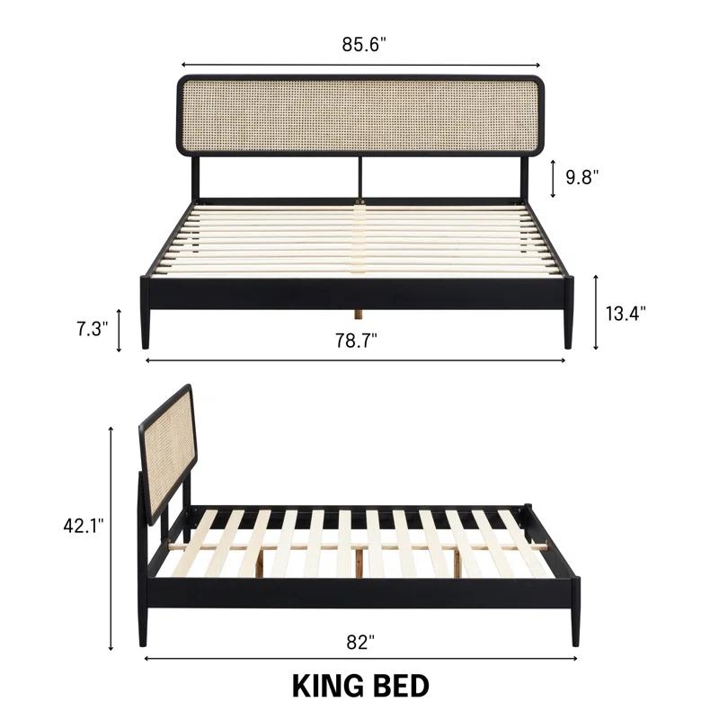 NTC Lupin Solid Wood Bed Frame with Headboard and Silent Slats, 1000 lbs Capacity Bed Frame