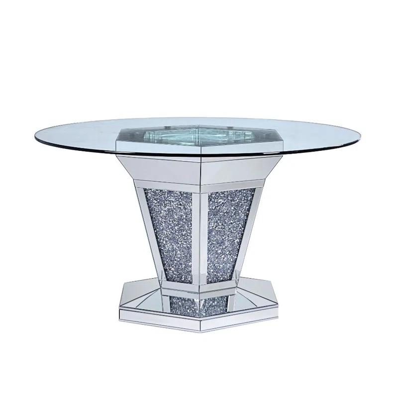 Everly Quinn Choi Round Glass Top Metal Base Dining Table