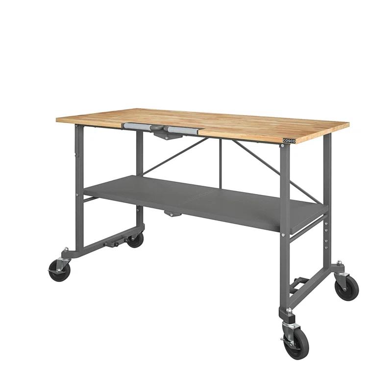 COSCO SmartFold Butcher Block Portable Workbench / Folding Utility Table (Gray Steel Frame)