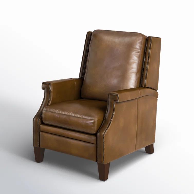 Checkmate Pawn Full Recline Brown Leather & Dark Wood Recliner