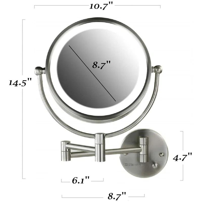 Ovente Wall Mounted Vanity Makeup Mirror 8.5 Inch with 7X Magnification and Natural LED Lights, Double-Sided with Hardwired Electrical Connection