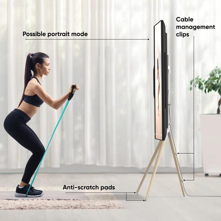 ONKRON Tripod TV Stand Wood for TVs up to 65" and 77 lbs, Swivel Floor Corner TV Stand Adjustable