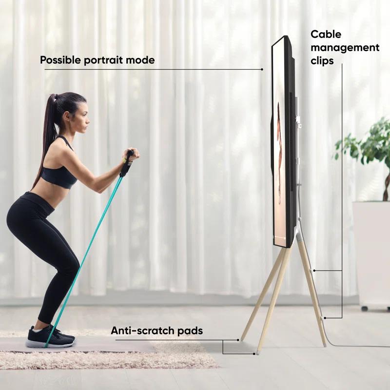 ONKRON Tripod TV Stand Wood for TVs up to 65" and 77 lbs, Swivel Floor Corner TV Stand Adjustable