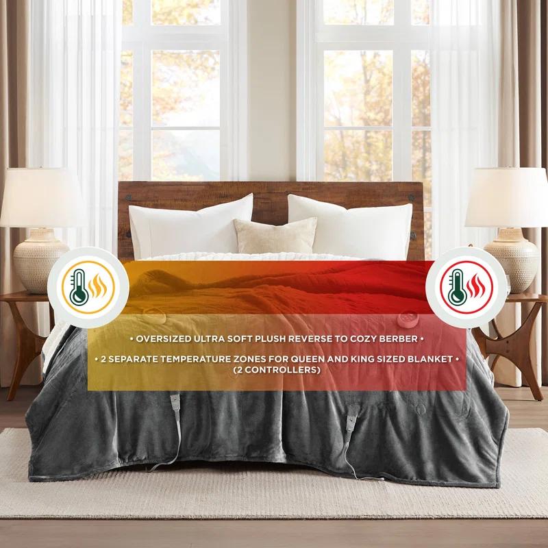 Woolrich Woolrich Heated Plush to Berber Grey Blanket Full