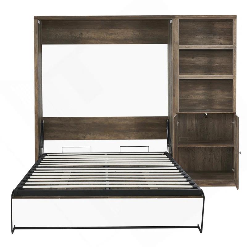 House On Tree Half Self-Close and Open Murphy Bed with 1 Side Cabinet Storage Shelf