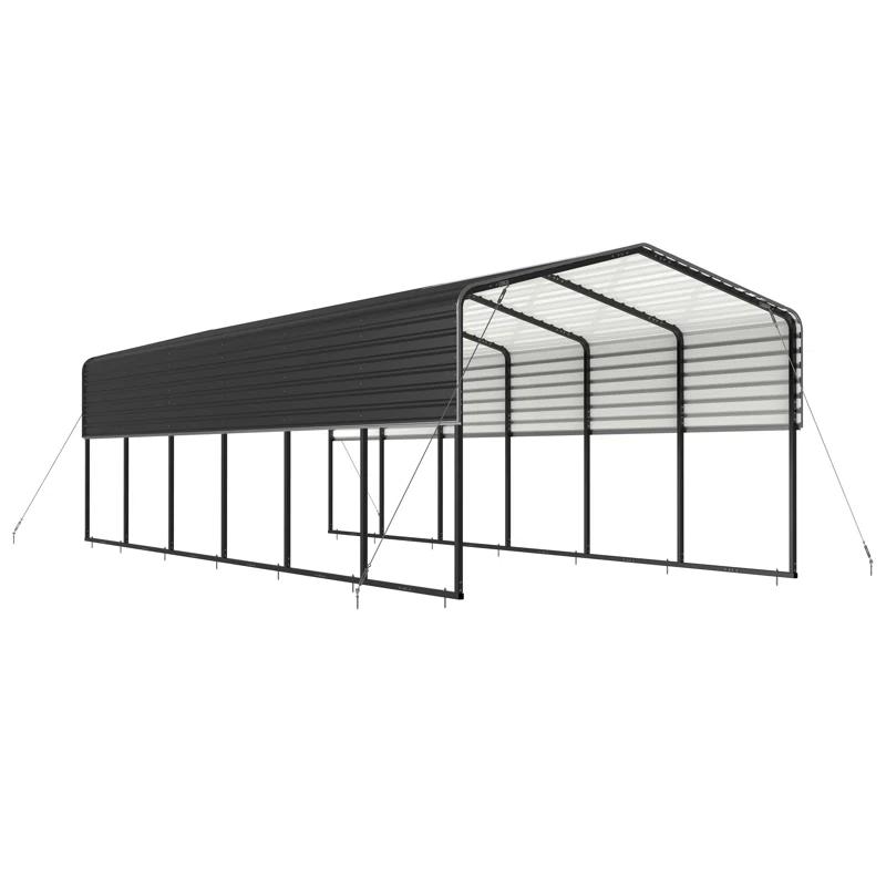 ALEKO 30L x 12W x 9.6H ft. Metal Carport with Corrugated Roof - Black