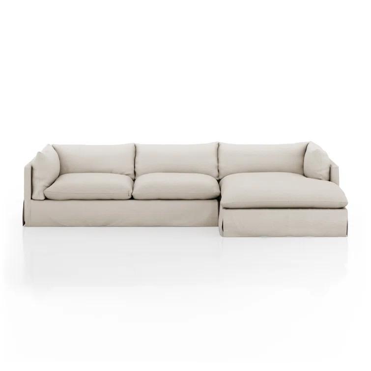 Nimbus Beige Linen 115'' Slipcover Chaise Sectional with Shelter Arms