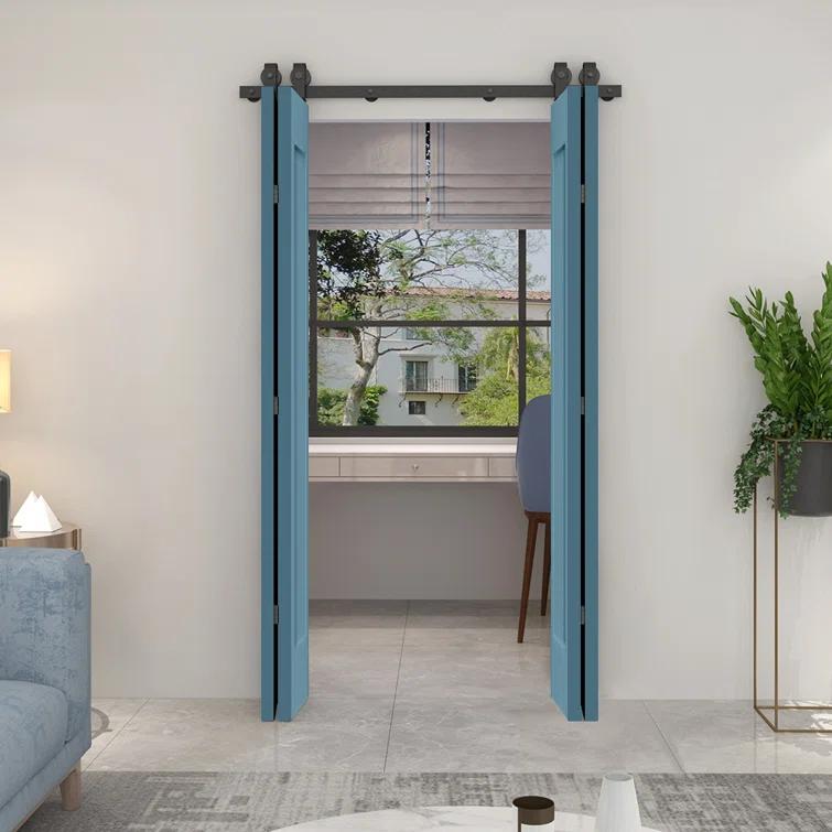 Calhome Paneled MDF Composite Double Bifold Barn Doors with Installation Hardware Kit