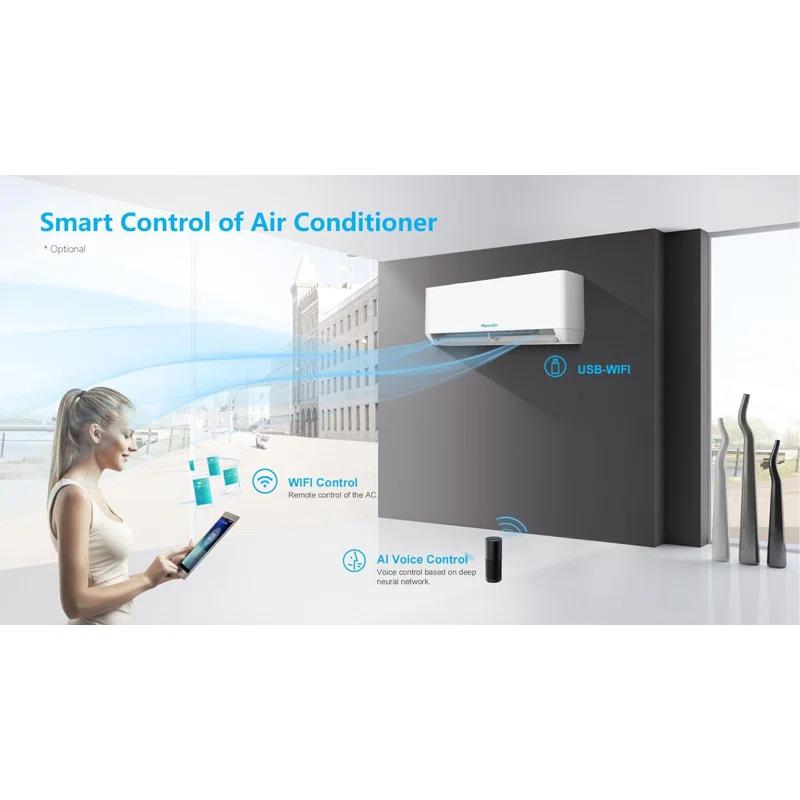 ApooDr 9,000 BTU 19 SEER2, 230-Volt, Ductless Mini Split AC with Heat Pump, Wi-Fi, 16Ft. Lineset