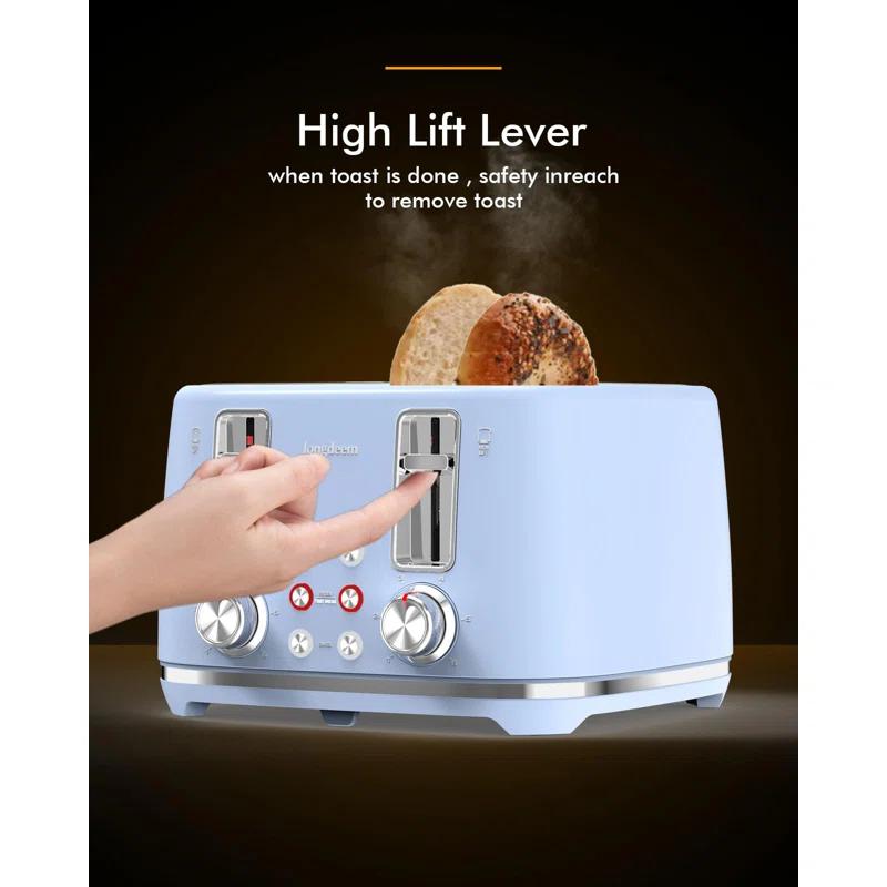 LONGDEEM 4 Slice Toaster, Extra Wide Slots, Longdeem Retro Stainless Steel Toasters, 6 Browning Options, Auto Shut Off & Frozen Function, Toast Fruit Bread, Bagel & Waffle | Wayfair