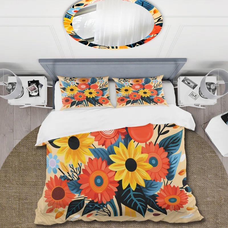 Design Art Yellow Boho Sunflower Bouquet Elegance III - Sunflower Duvet Cover Set