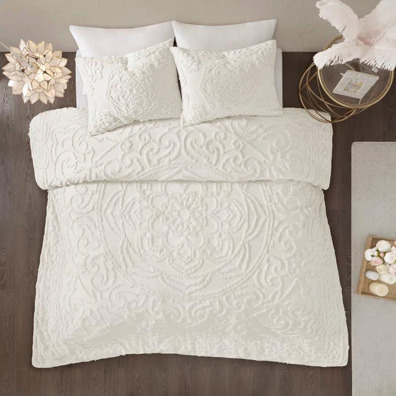 Madison Park Laetitia Tufted Chenille Cotton 3 Piece Medallion Duvet Cover Set