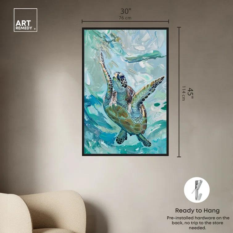 Art Remedy Art Remedy Serene Turtle Framed Colorful Coastal 1 Piece Canvas Wall Art 57715