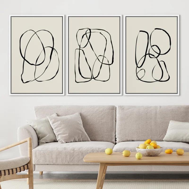 SIGNLEADER " Modern Duotone Geometric Spiral Ring Circle Collage 3 Piece Framed Wall Art. " 3 - Pieces