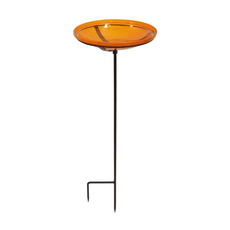 Winston Porter Crackle Glass Birdbath Bowl with Stake, 14-in