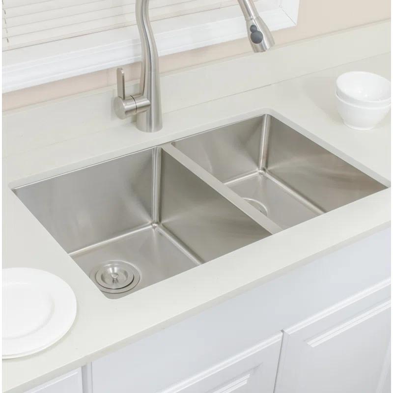 Wells Sinkware CSU3020-97 Chef's Series 30'' L Undermount Double Bowl Stainless Steel Kitchen Sink